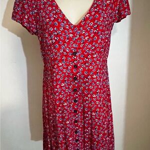 Red Floral Button-Down Dress